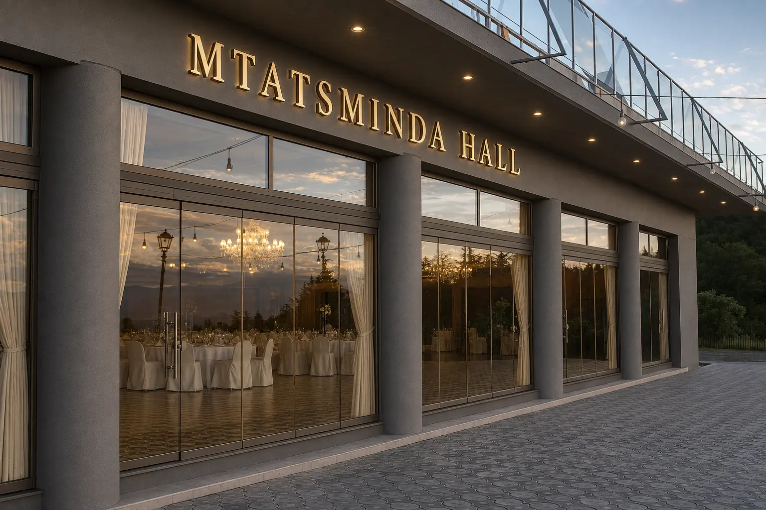 Illuminated facade at dusk